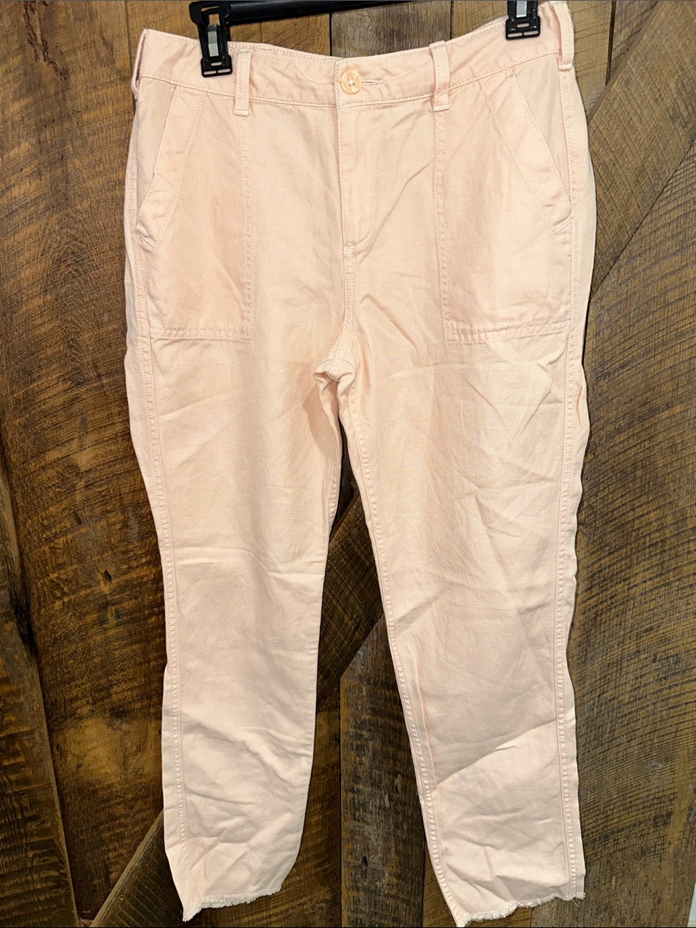 Kaari Blue Pants Womens Size 6 Cotton Linen Blend Pink Raw Cuff Ankle G48